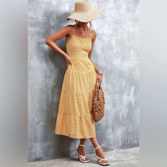 Plaid Square Neck Midi Cami Dress - Picture 5 of 6